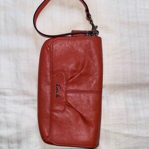 Coach Salmon Pink Leather Wristlet Clutch
